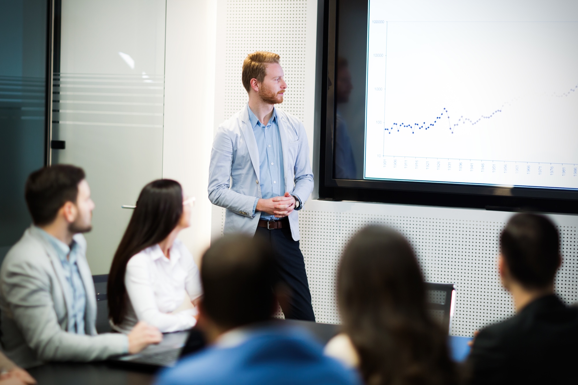 Picture of business meeting in modern conference room