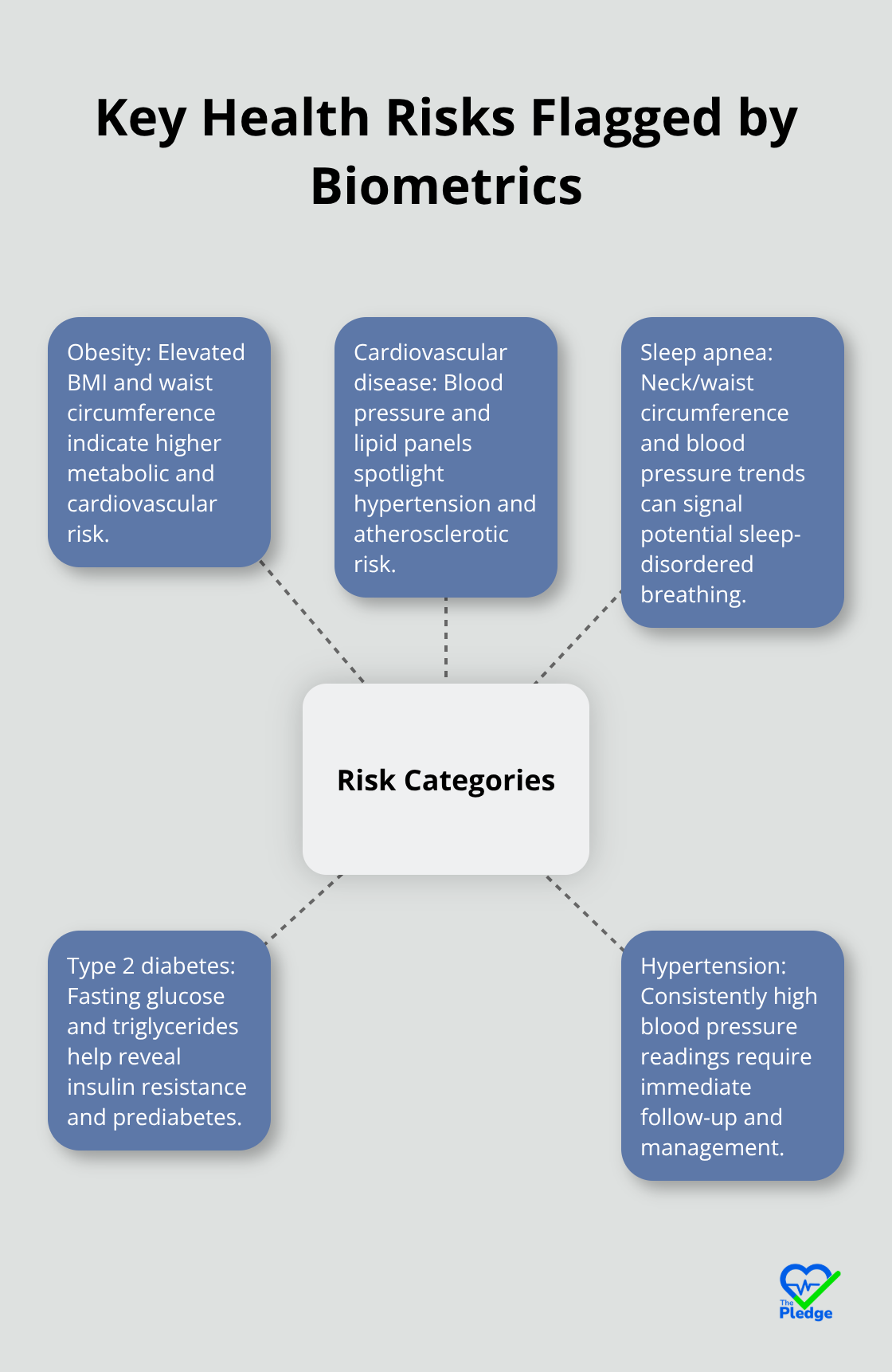Hub-and-spoke chart showing major health risks identified by biometric screenings.