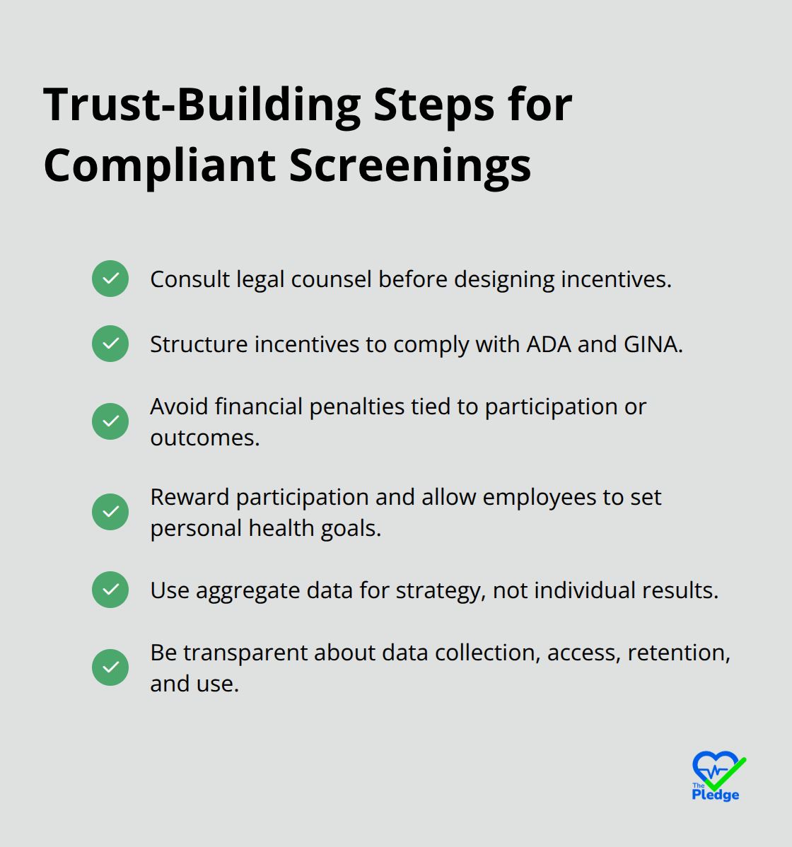 Checklist of actions to protect employee data and build trust in biometric programs. - Biometric screening benefits