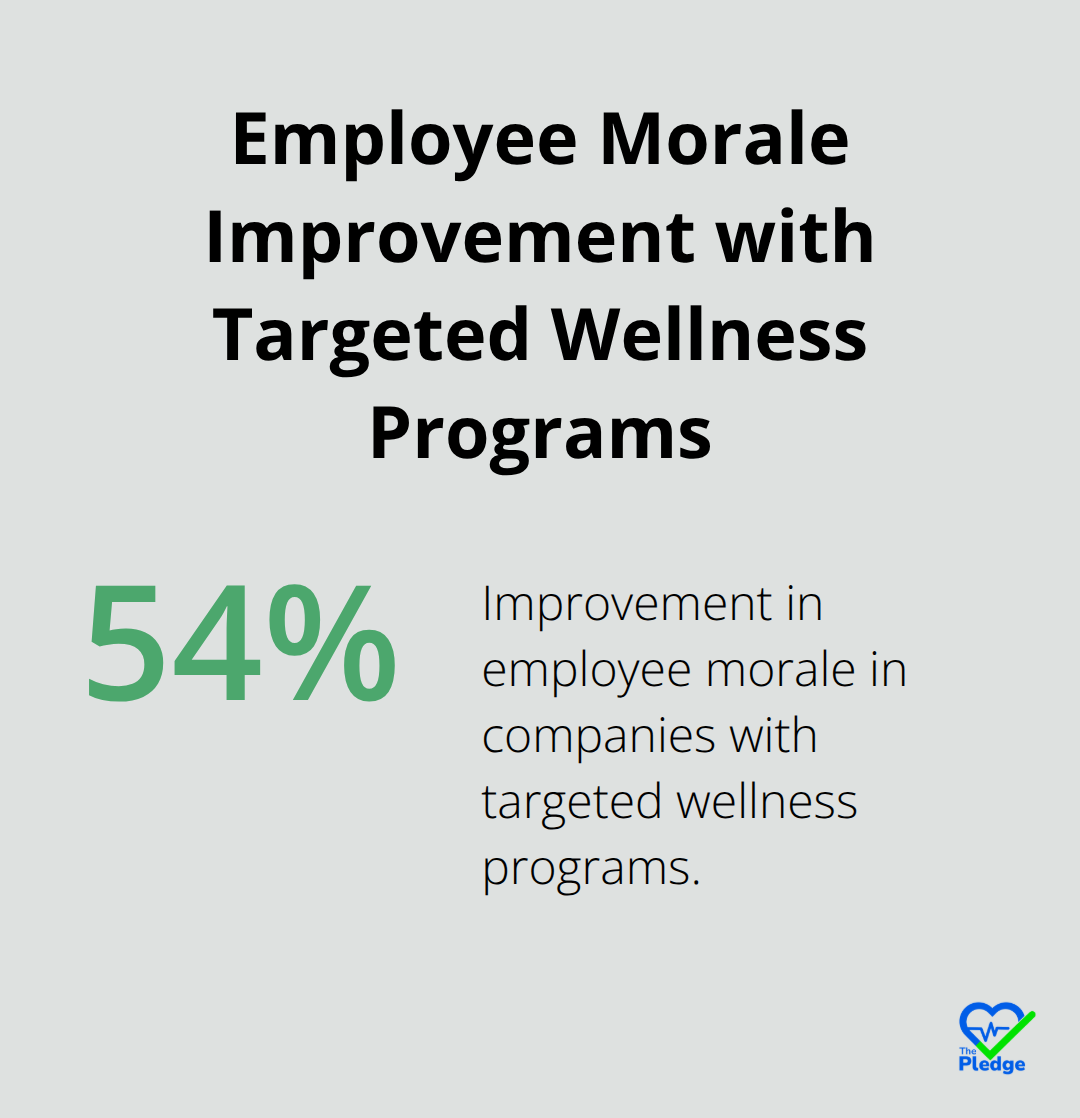 Bar chart illustrating 54% improvement in employee morale in companies with targeted wellness programs